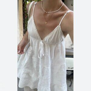 Zara Gauze Crinkle Spaghetti Strap Mini Dress White NWOT Size Medium